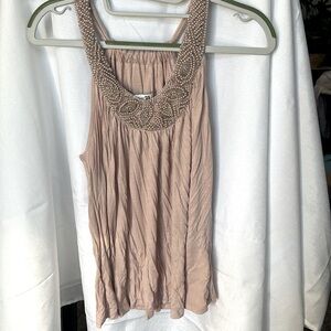 Pink Forever 21 sleeveless top with embroidered pink pearls.